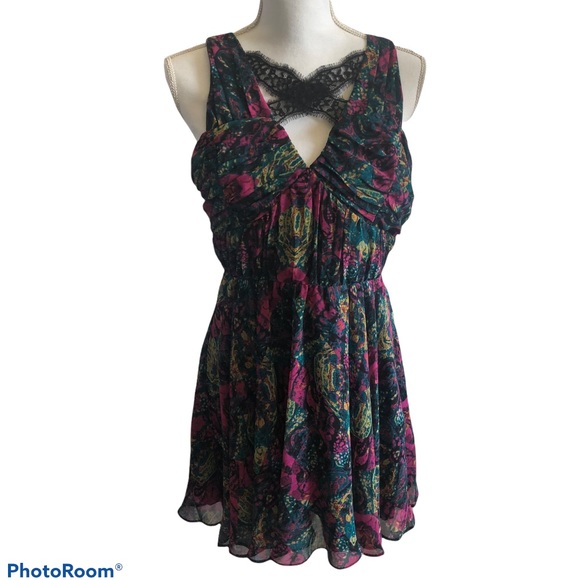 BCBG BCBGeneration Mini Multi Floral Babydoll Dress NWT - Picture 12 of 15